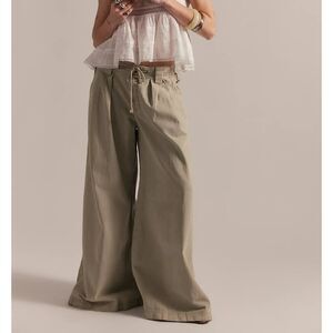 Free People Julien Wide-Leg Chino Trouser Pants Low Rise Pullon Cotton M 291438
